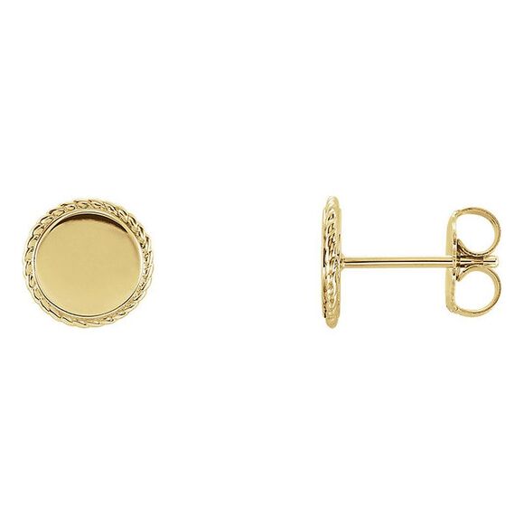 8mm (5/16 Inch) 14k Yellow Gold Engravable Rope Edge Circle Earrings